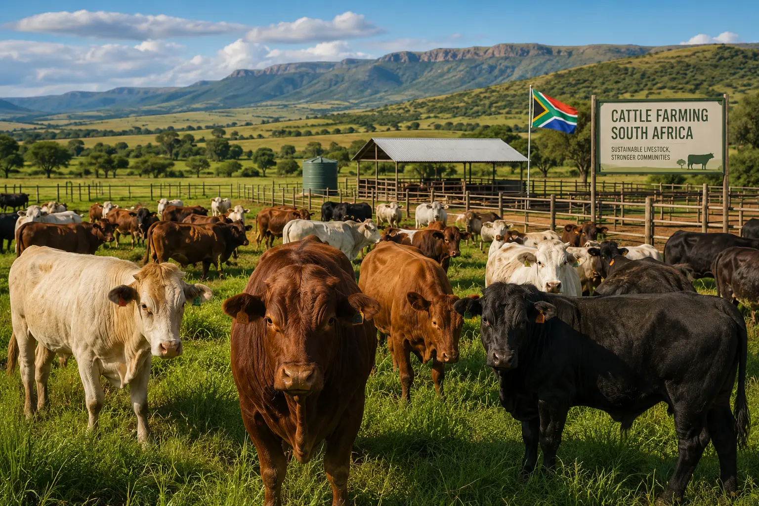 Cattle farming in South Africa - Bonsmara and Brahman beef cattle on natural veld