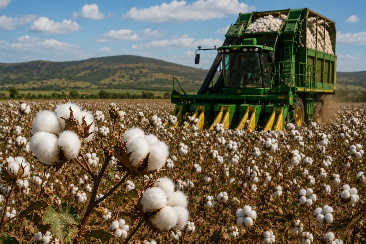 Cotton boll harvest in Mpumalanga South Africa - open white cotton bolls ready for picking