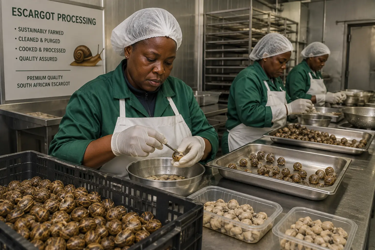 Processed escargot snails South Africa, purged and prepared snails ready for restaurant supply