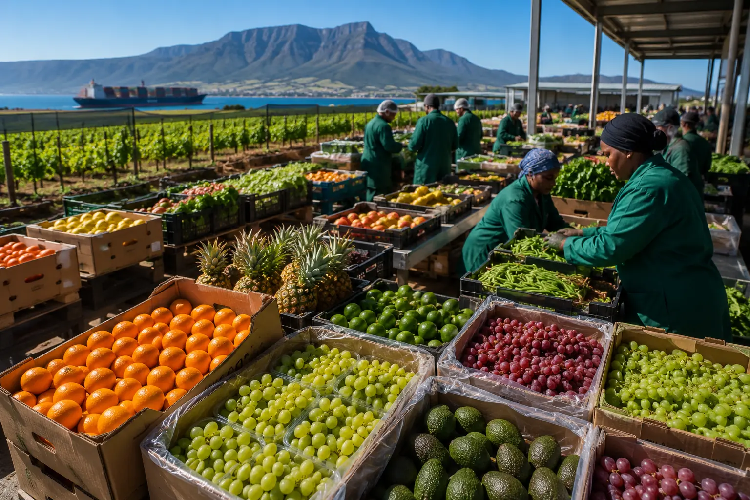 Export farming South Africa, fresh fruit packed for international export