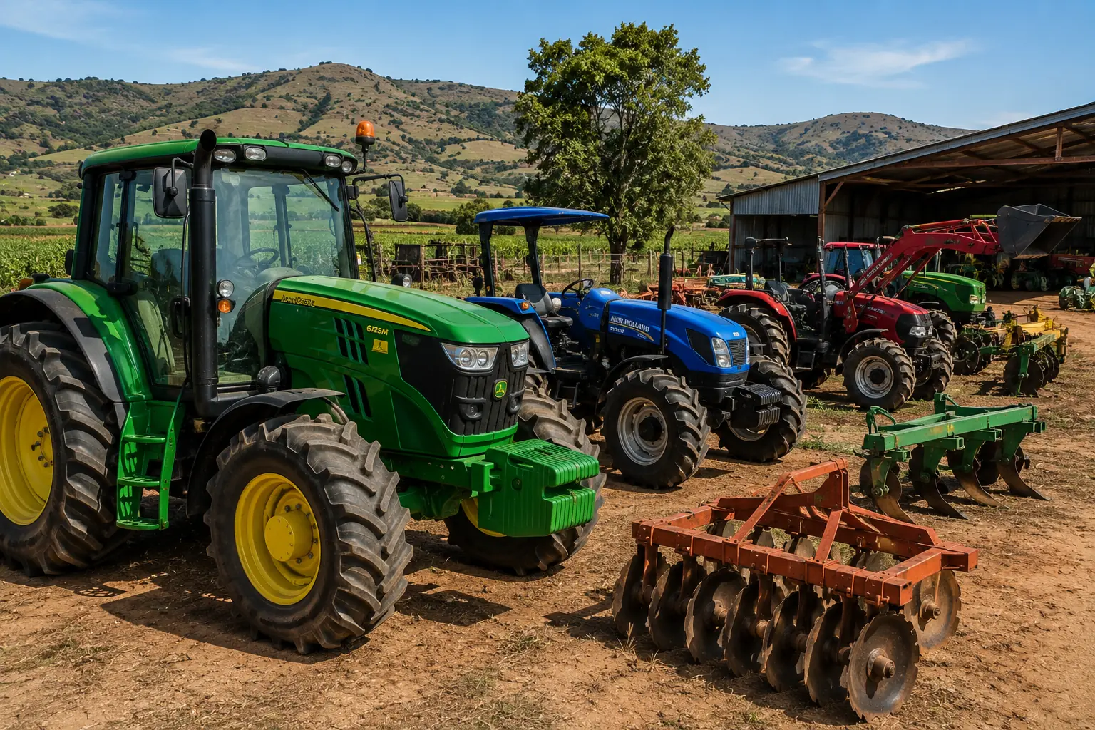 Farming equipment South Africa, tractors and implements on a commercial farm