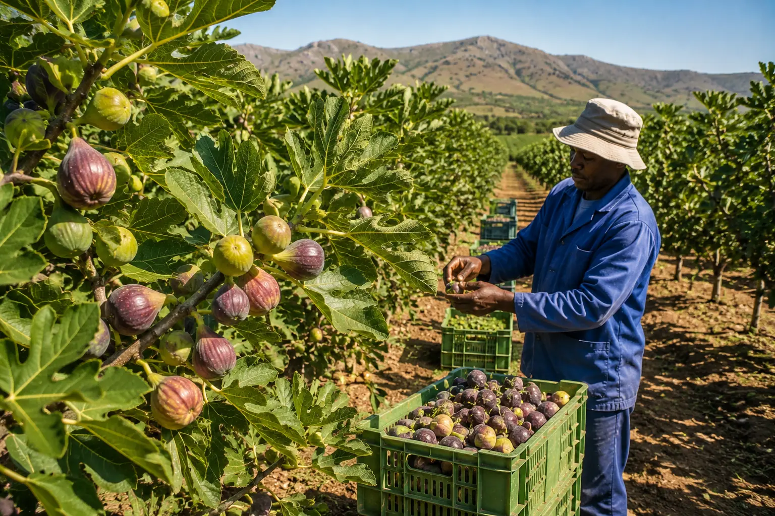 Mature fig orchard in the Western Cape Boland with ripe figs ready for harvest