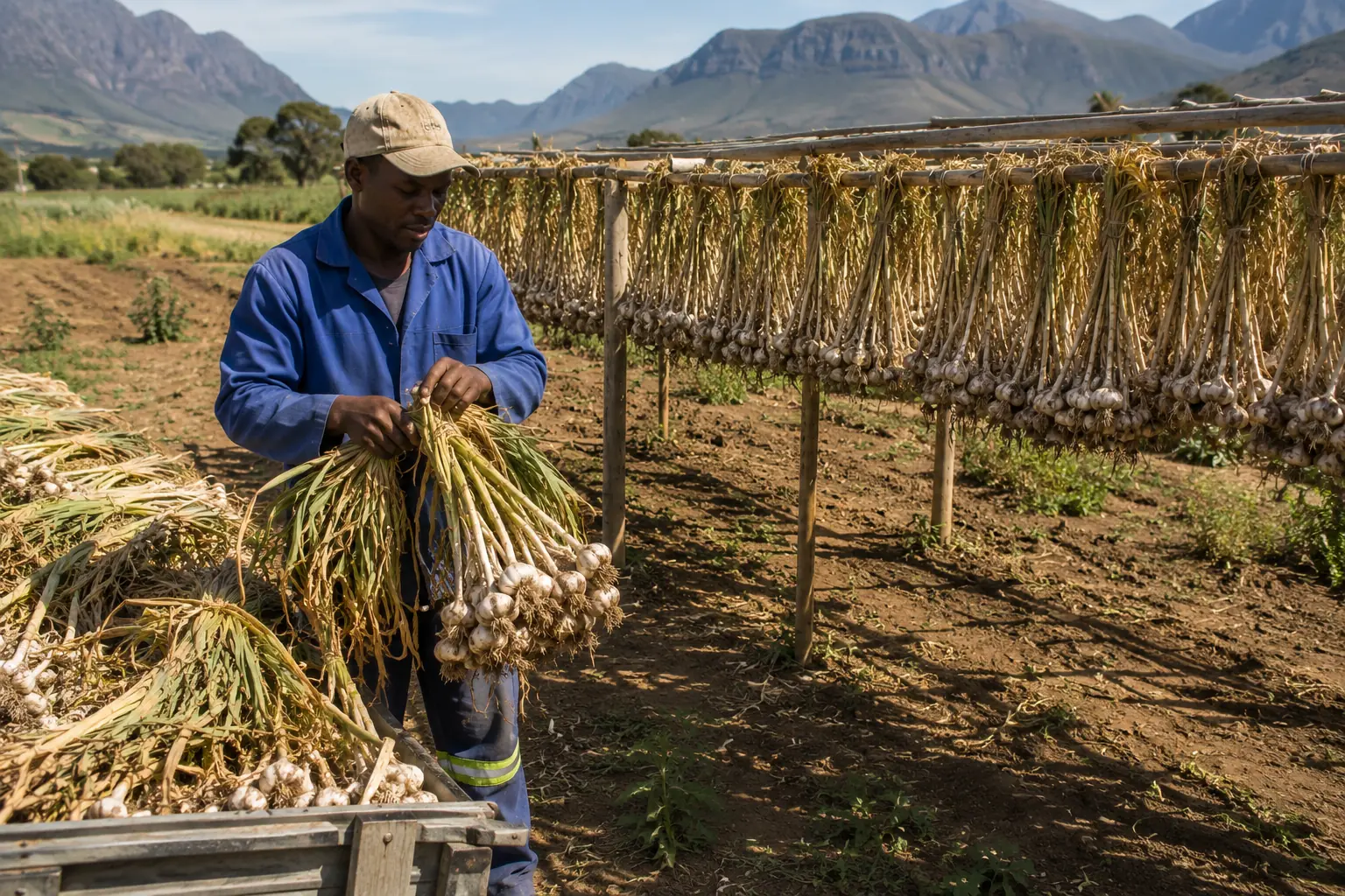 Garlic harvest and curing process South Africa