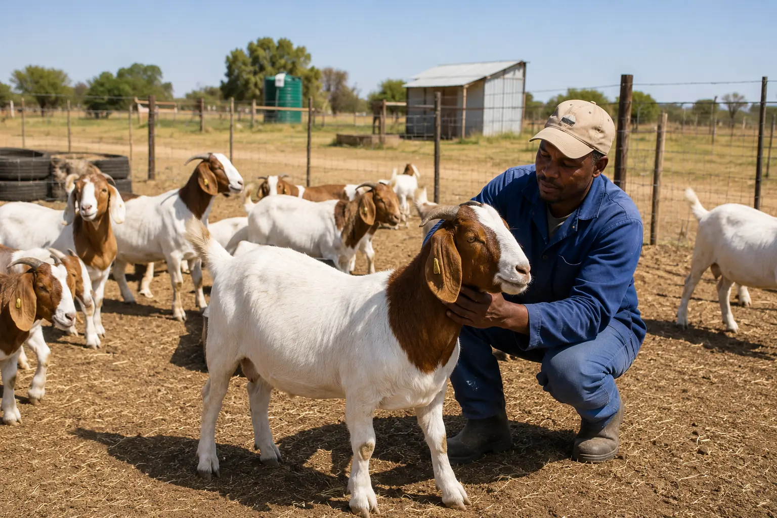 Boer goats grazing on South African bushveld, the world's leading meat goat breed developed in SA