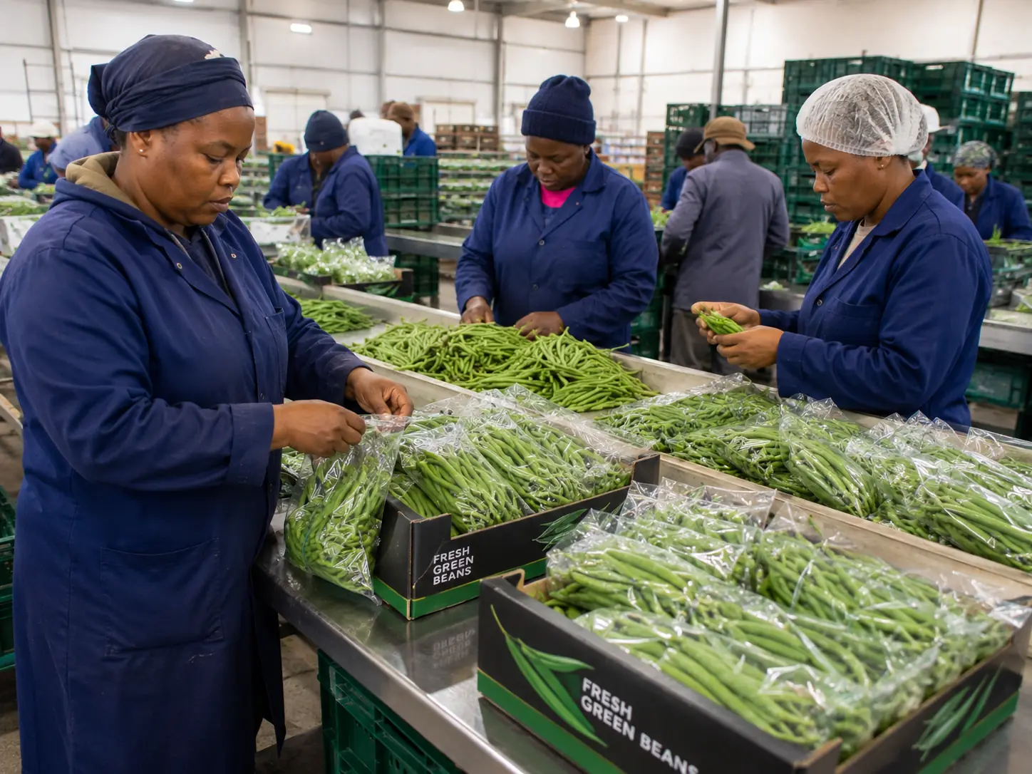 Green bean packhouse grading South Africa export