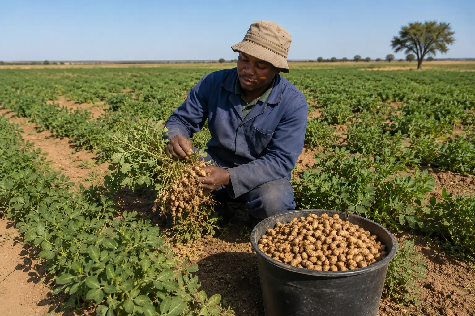 Groundnut farming Northern Cape South Africa, peanut harvest drying in rows