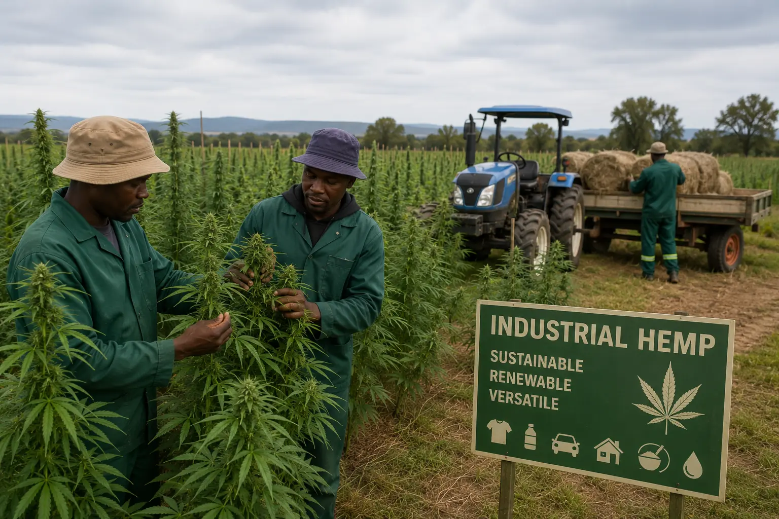 Industrial hemp field in South Africa showing tall vigorous hemp plants ready for harvest