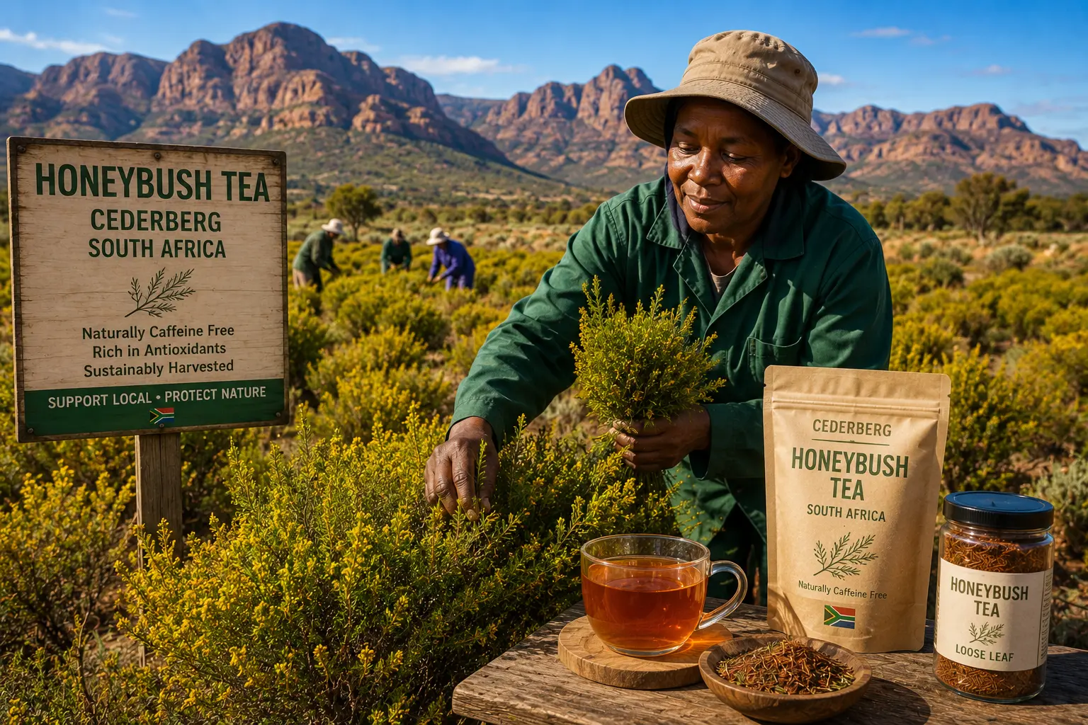 Honeybush tea processing and drying on a South African farm, freshly cut Cyclopia material being oxidised