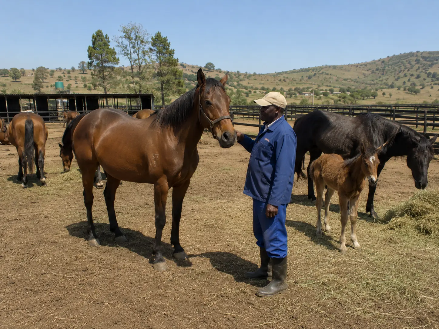 Horse farming South Africa, thoroughbred stud mares and foals in KZN Midlands