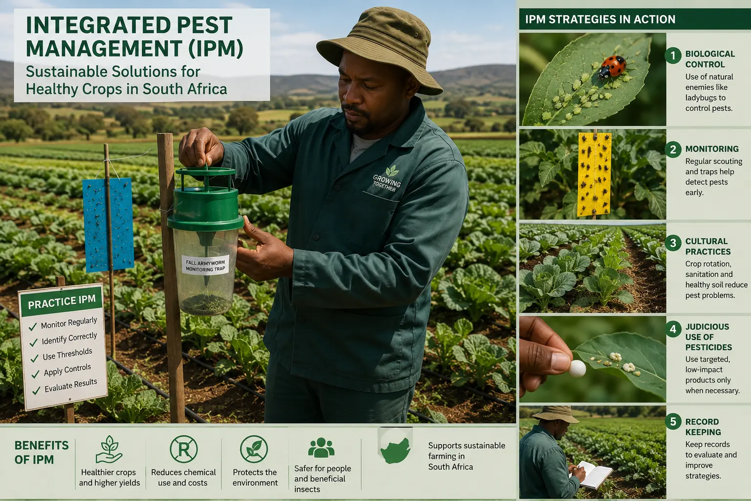 Farmer scouting for pests in a South African vegetable crop as part of an IPM programme