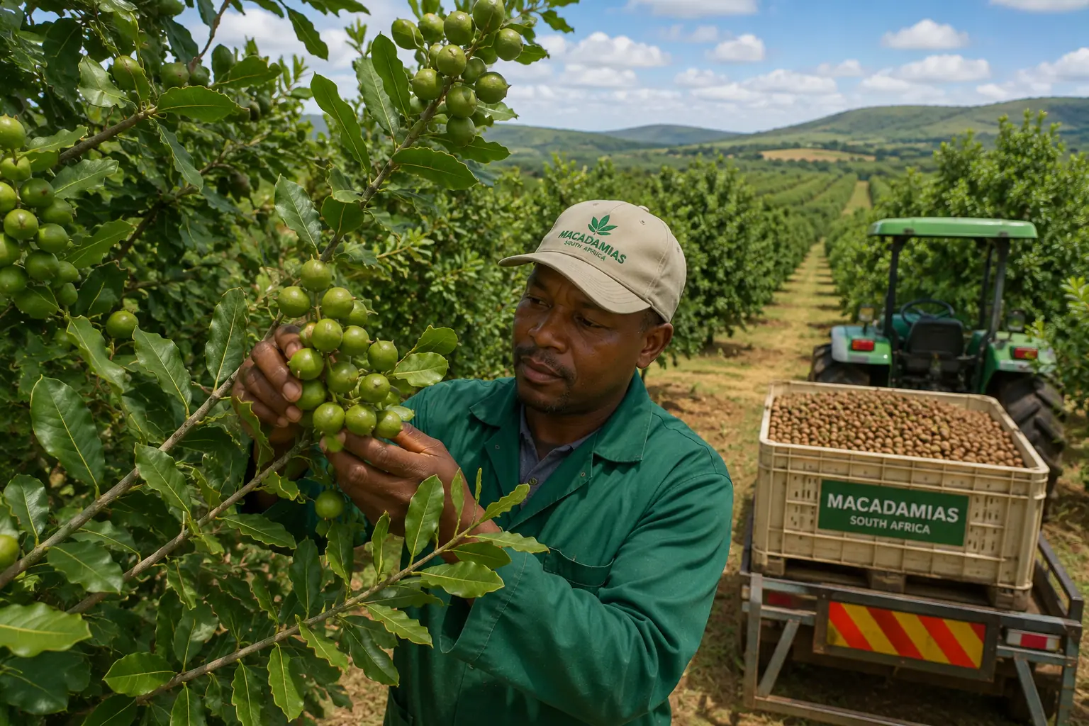 Macadamia farming Limpopo South Africa, mature orchard with heavy crop
