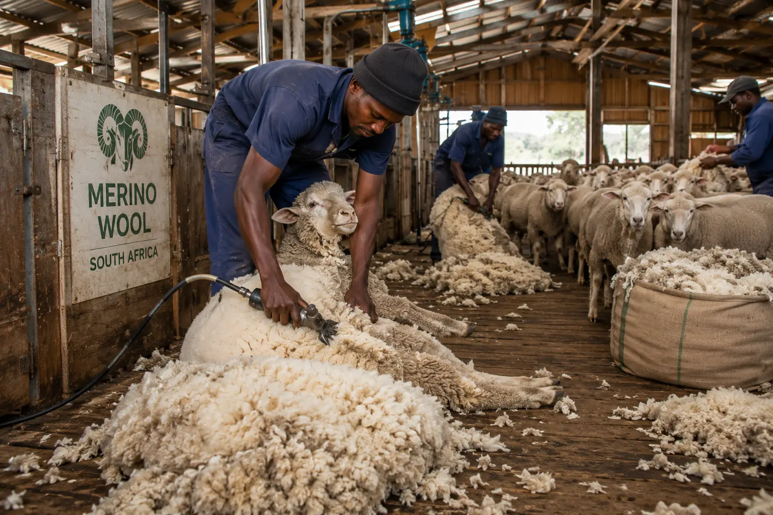 Merino wool shearing South Africa, shearing Merino fleece in Eastern Cape shed