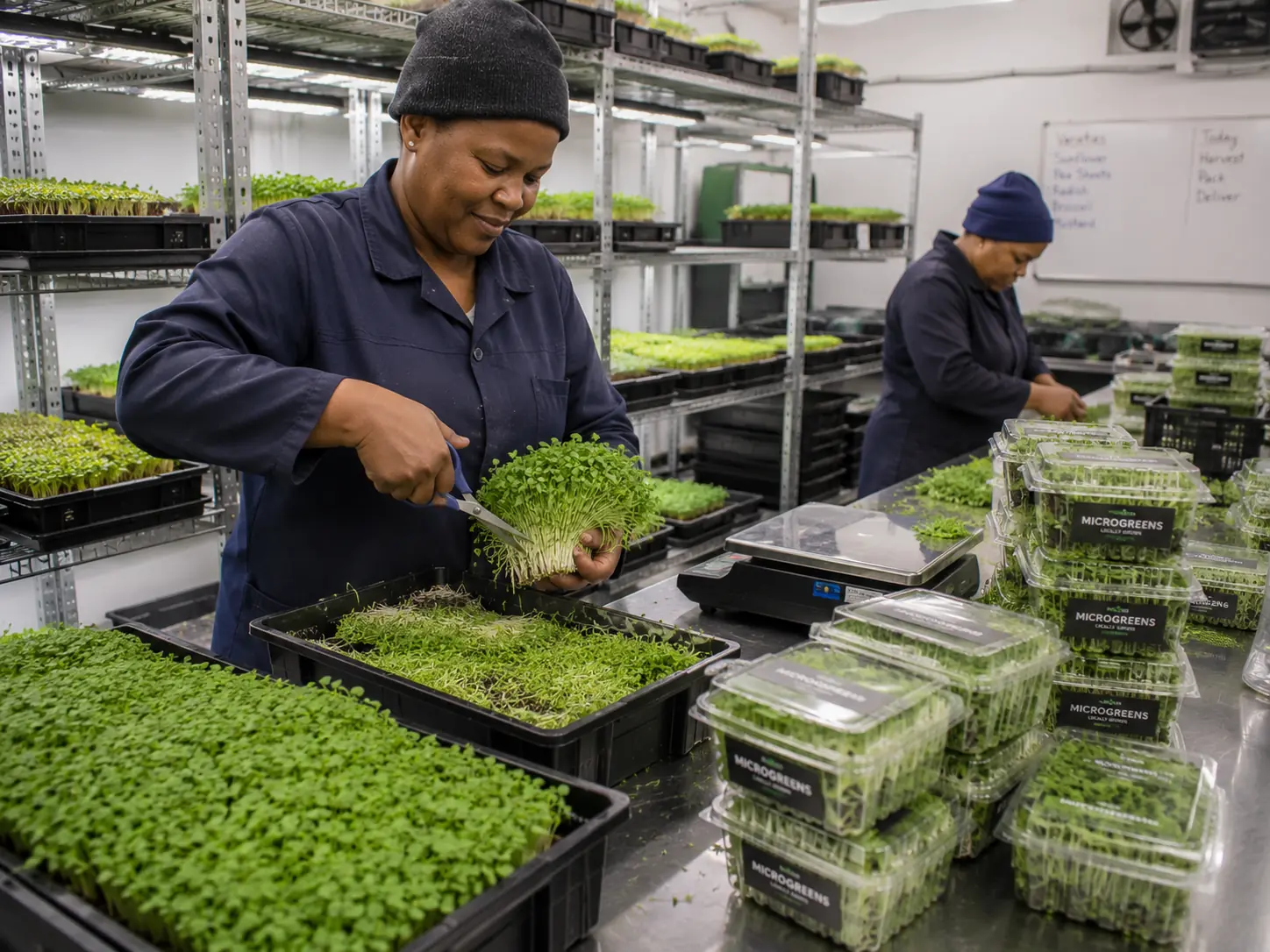 Microgreens harvest and packaging South Africa restaurant supply