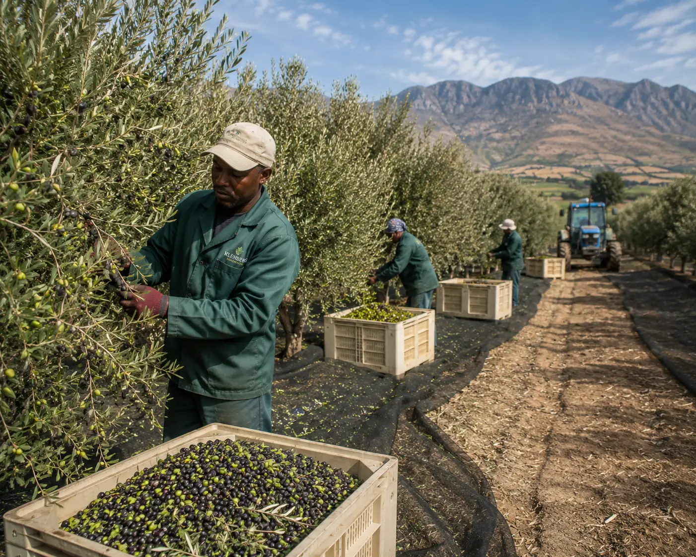 Olive farming South Africa, olive orchard in the Western Cape with ripe fruit
