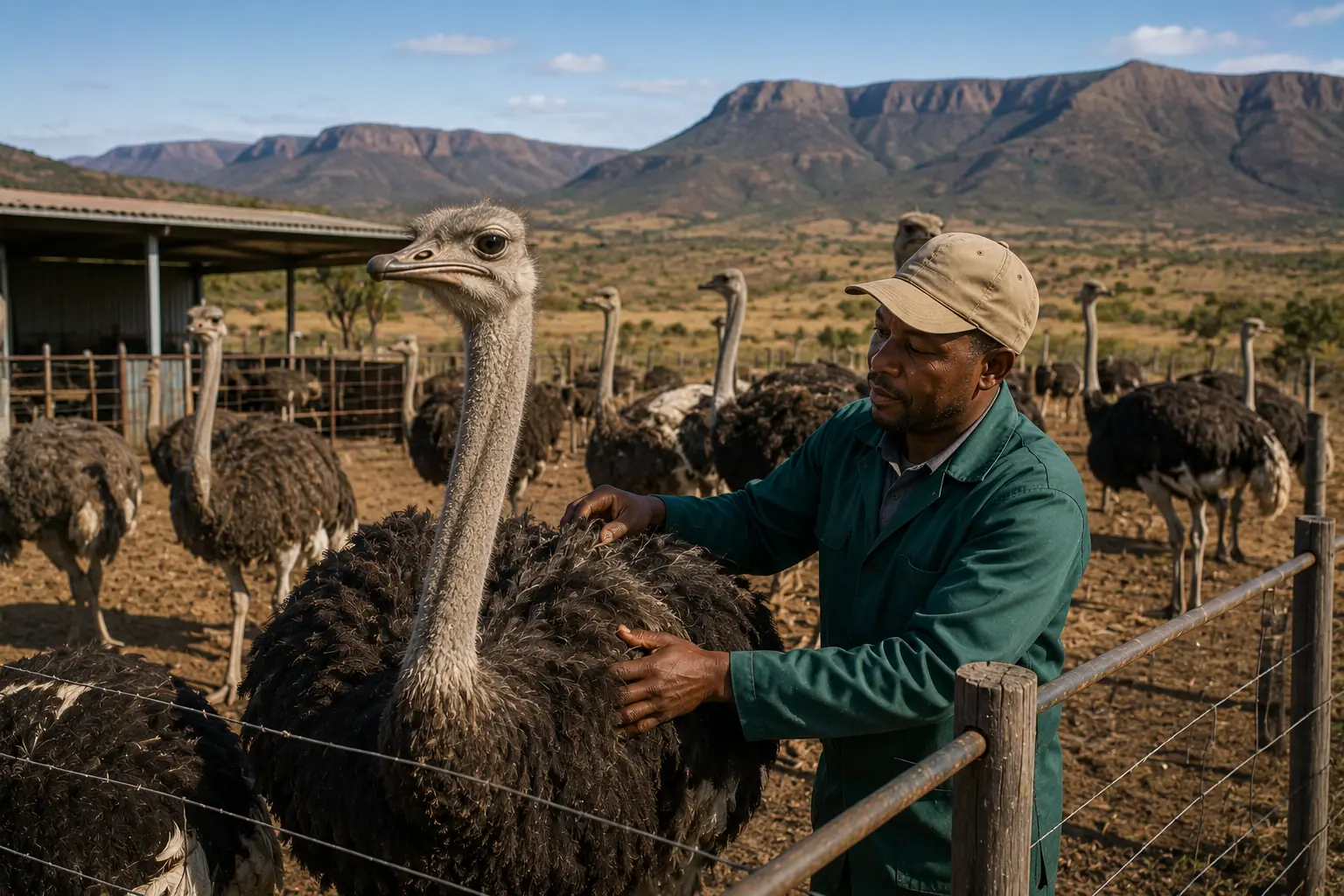 Ostrich flock on a Klein Karoo farm near Oudtshoorn, South Africa