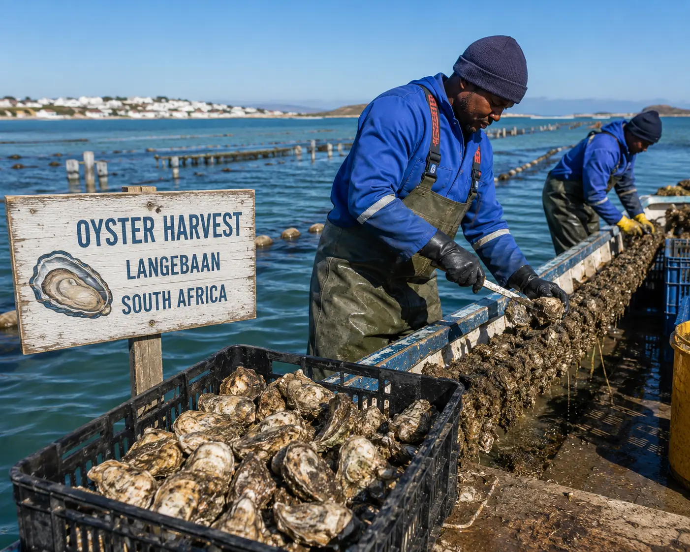 Freshly harvested South African oysters ready for grading and packaging