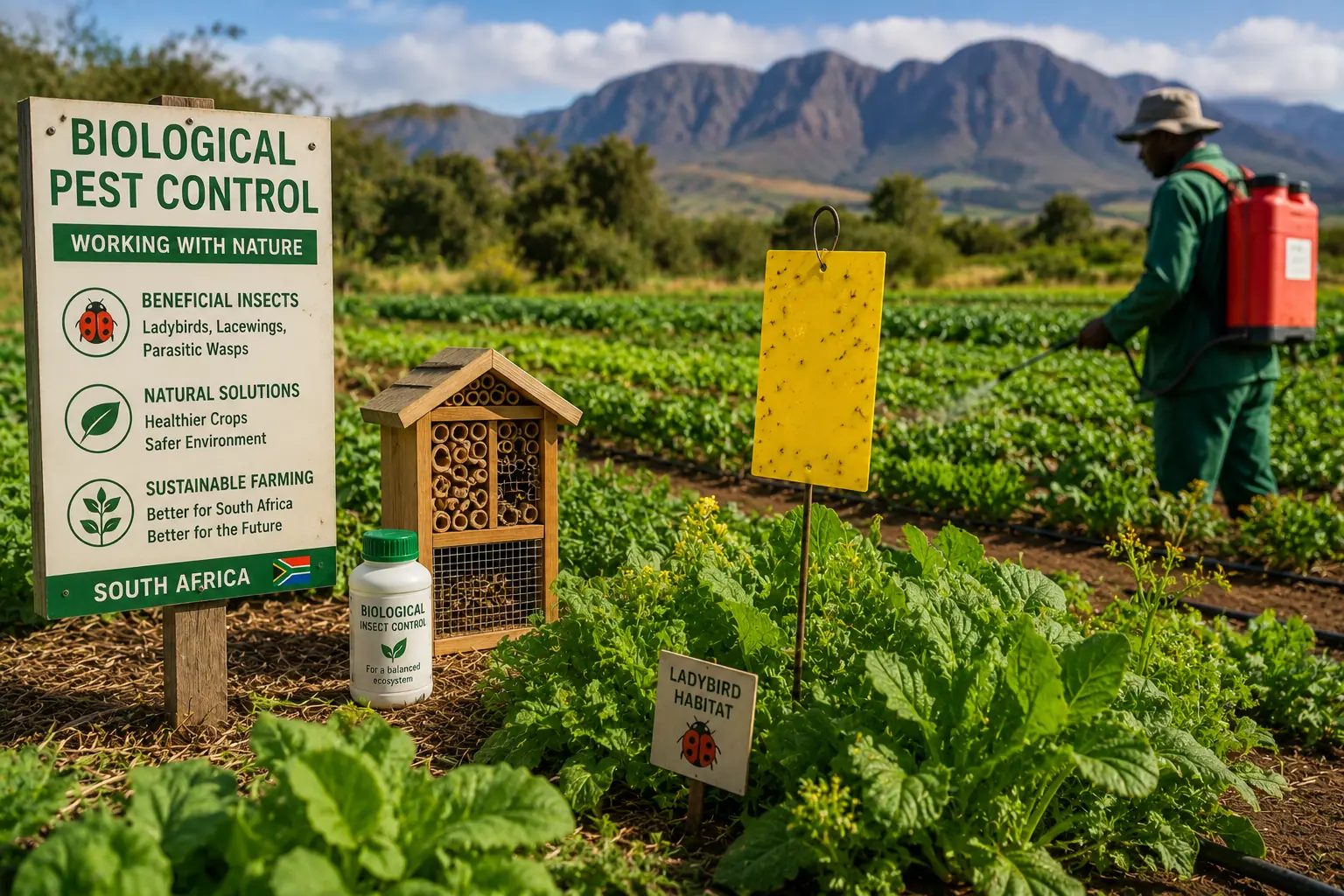 Beneficial insect habitat strip alongside a South African vegetable crop for integrated pest management