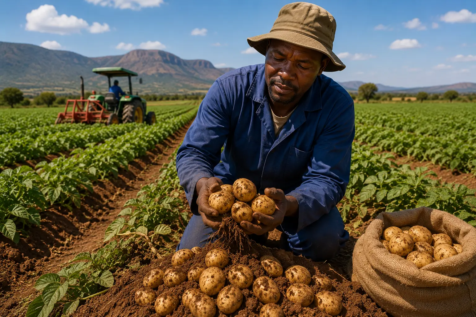 Potato farming in Limpopo South Africa, commercial potato fields under centre pivot irrigation