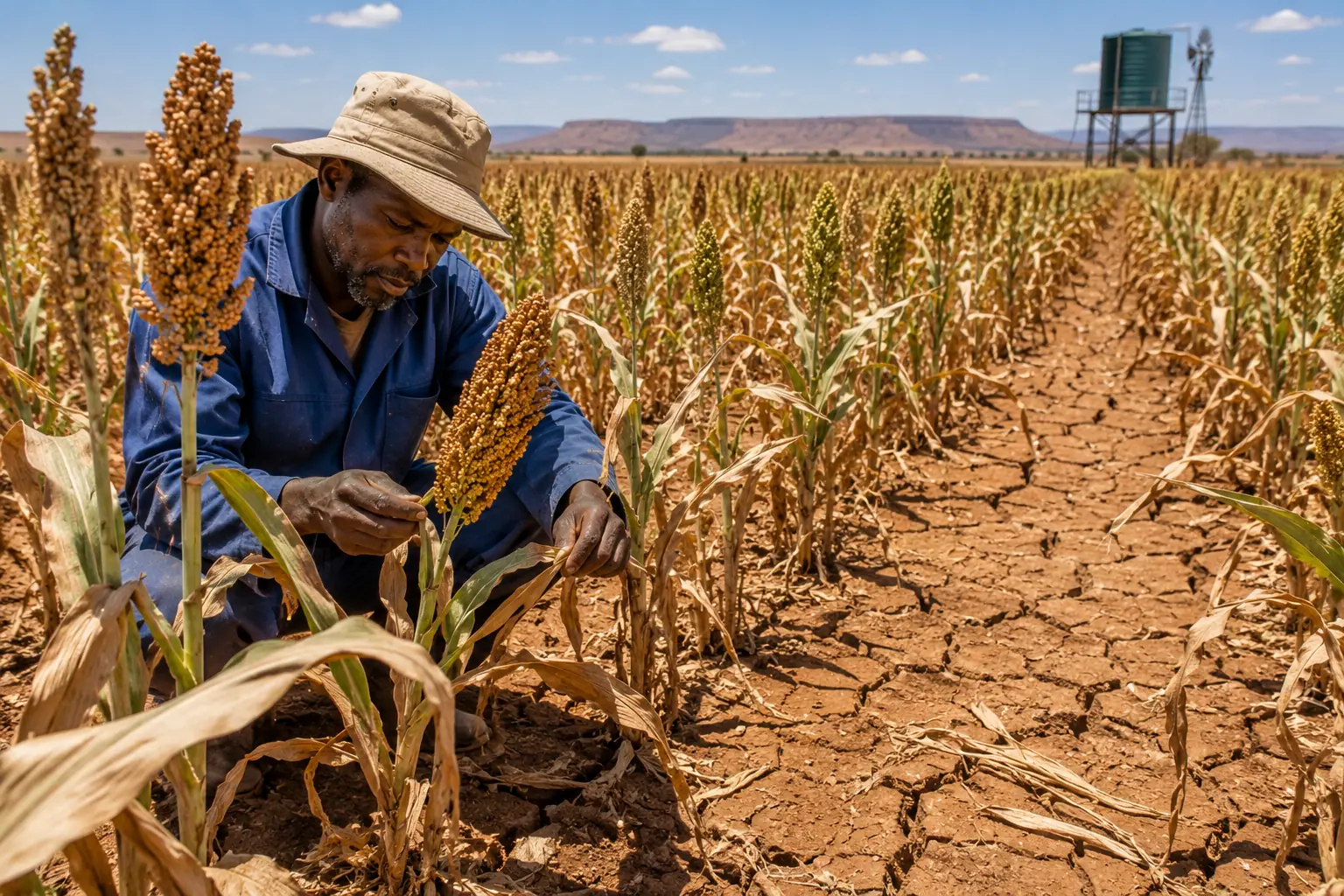 Sorghum grain heads ripening on a South African dryland farm, North West province