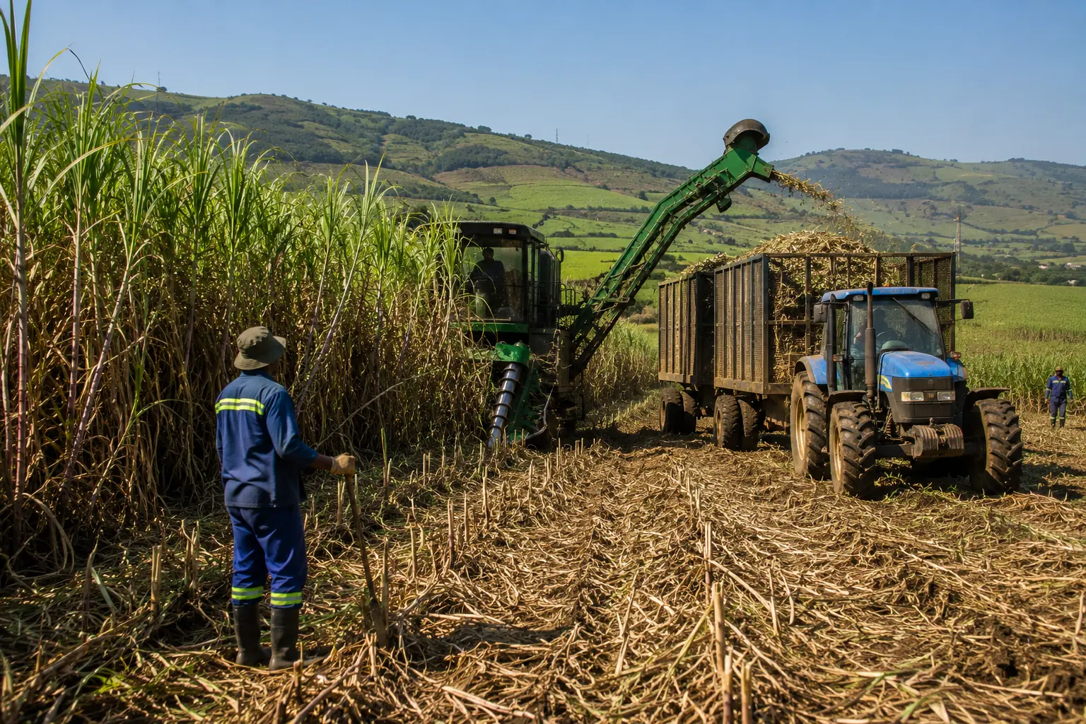 Sugarcane harvest in KwaZulu-Natal South Africa, mechanical chopper harvesting