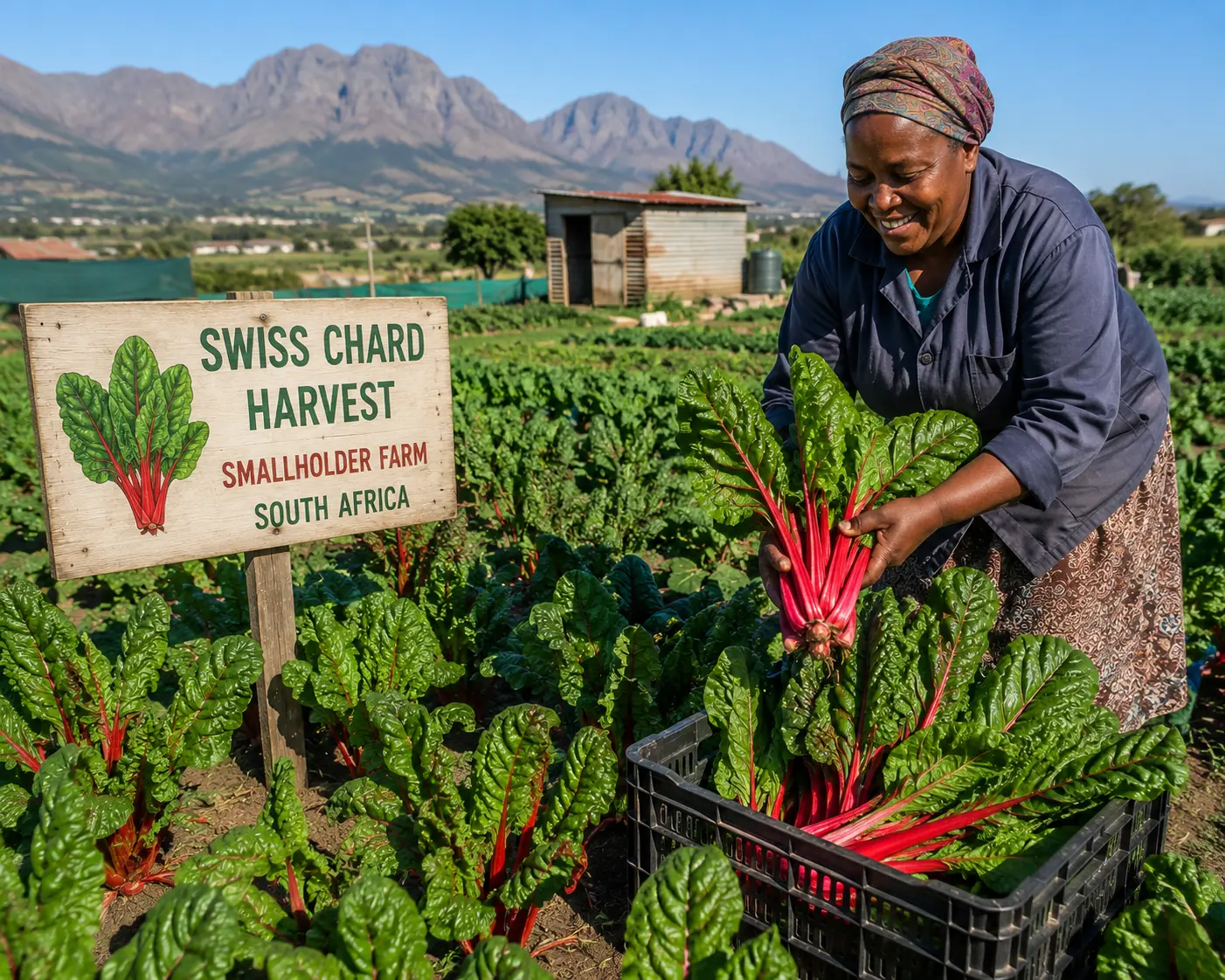 Swiss chard harvesting on a South African smallholder vegetable farm