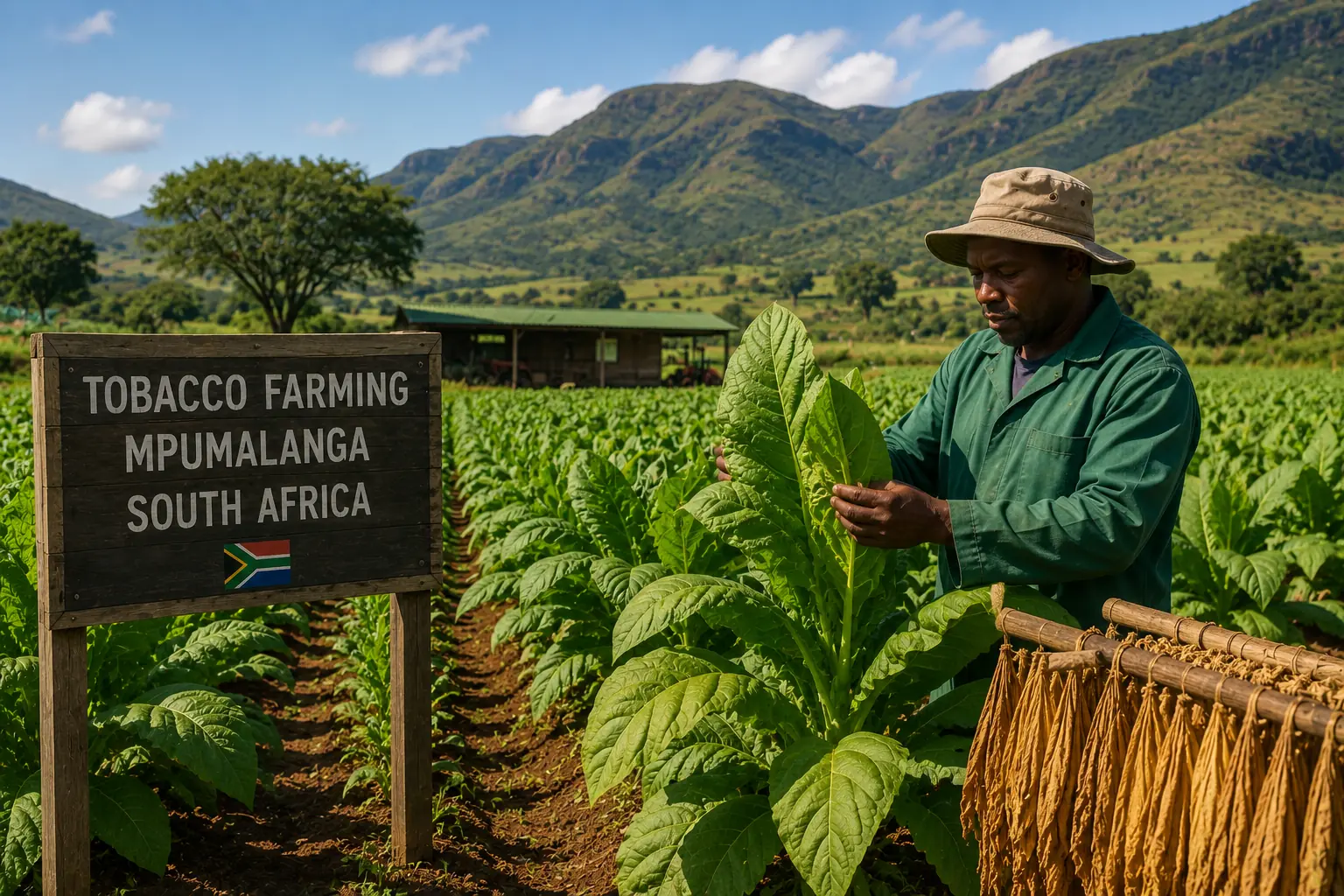 Tobacco farming in Mpumalanga South Africa, green tobacco field with large leaves