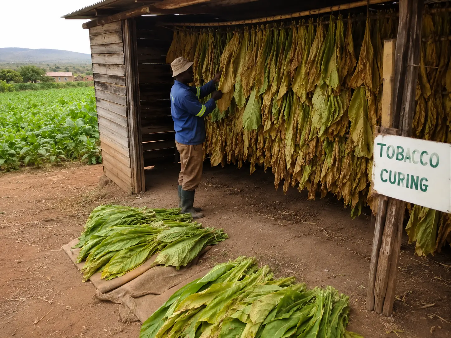 Tobacco leaf curing barn in Limpopo South Africa, flue-cured leaf drying process