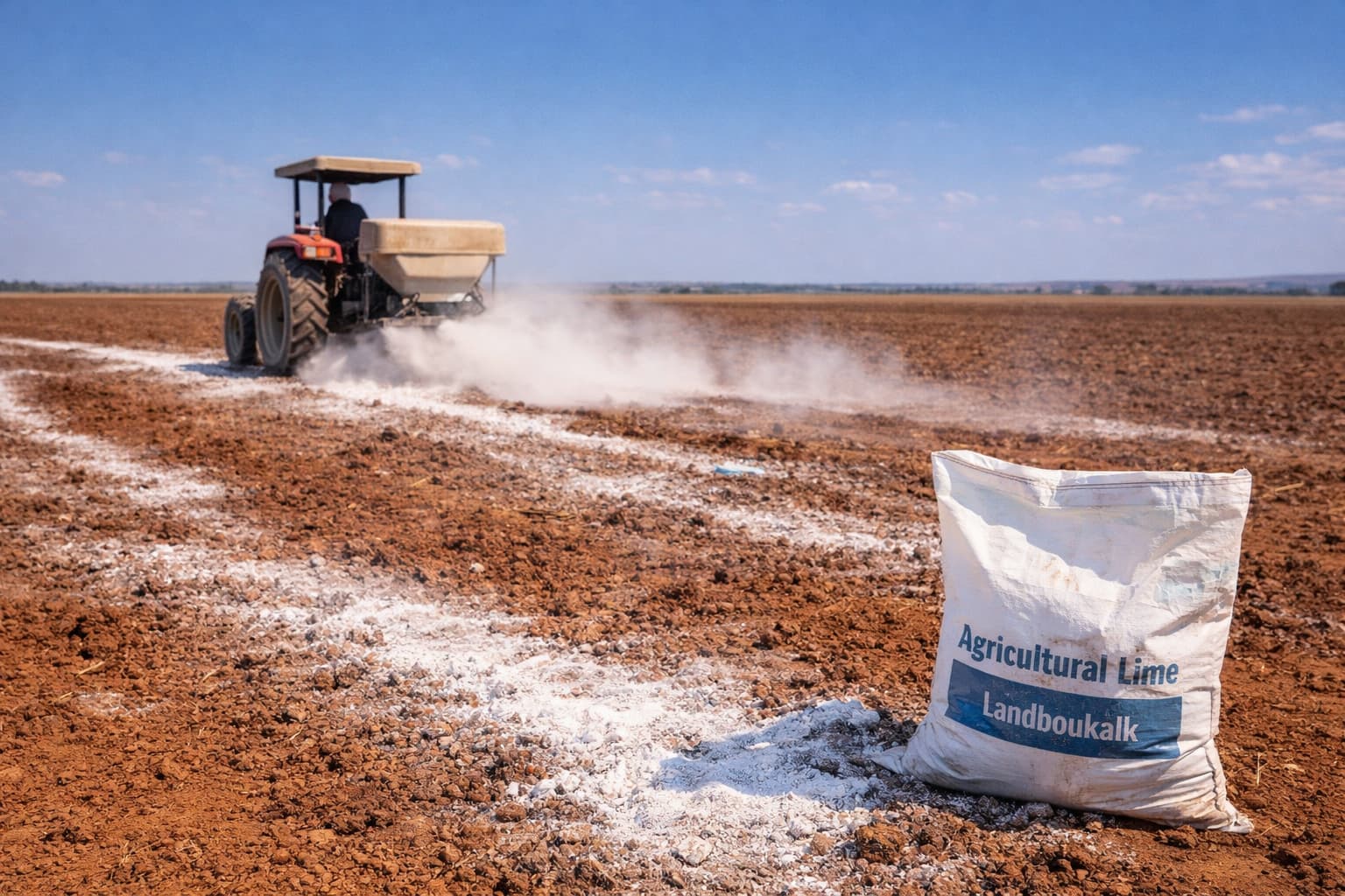 Lime spreading on a South African farm