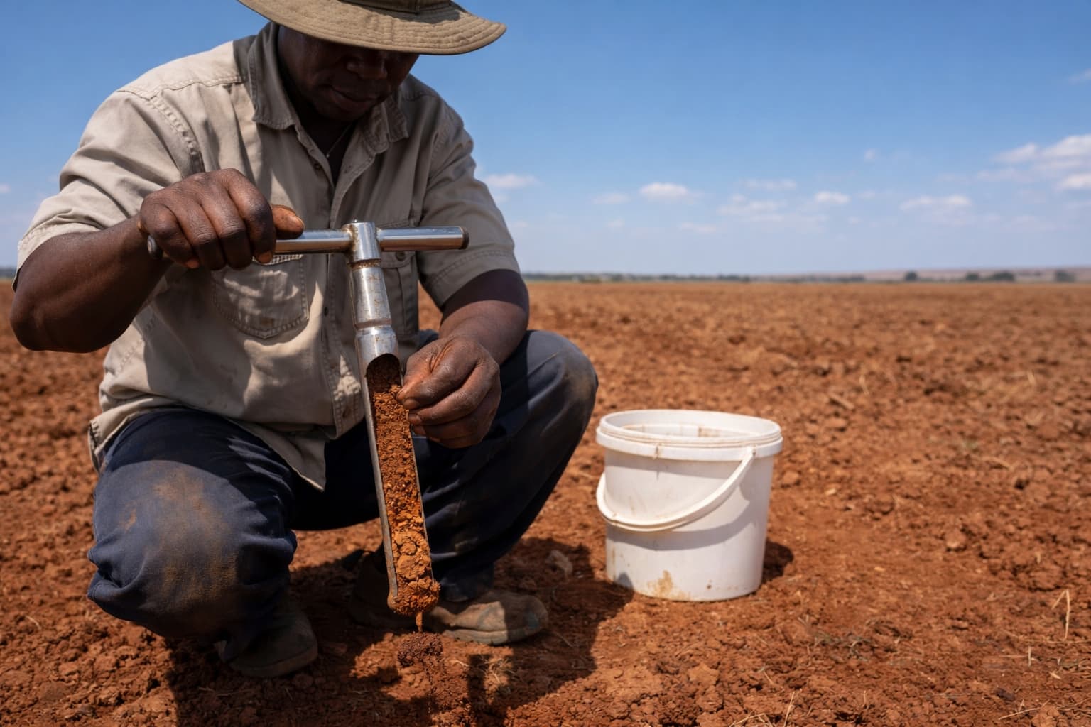 Soil testing on a South African farm