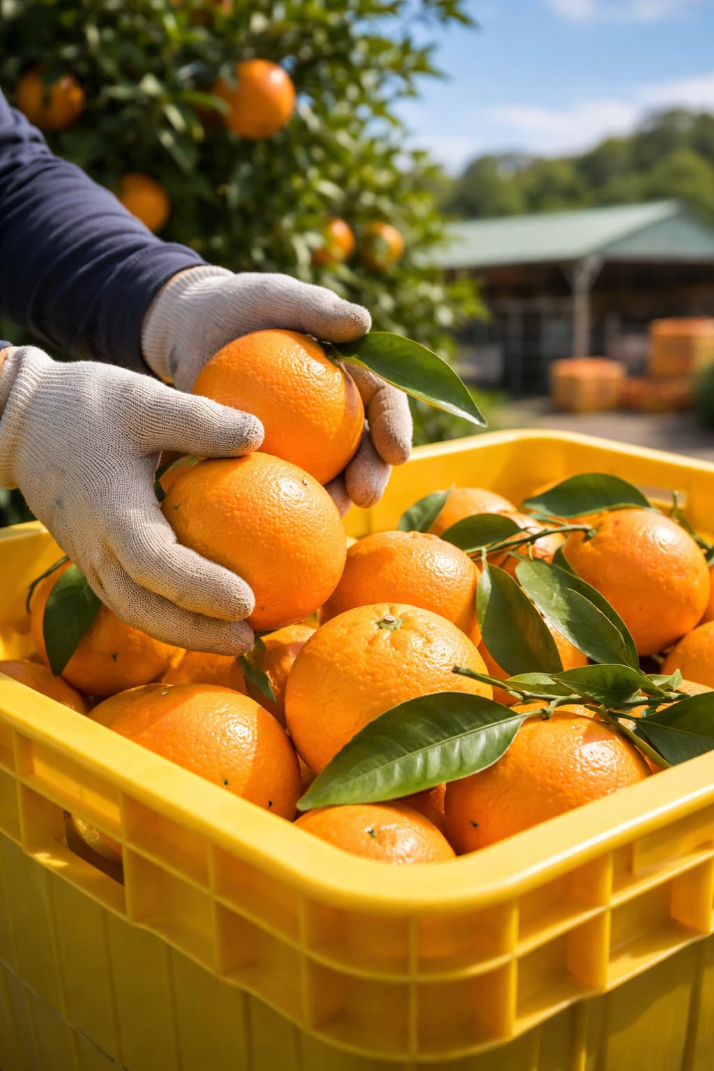 Harvesting export-quality navel oranges on a South African citrus farm