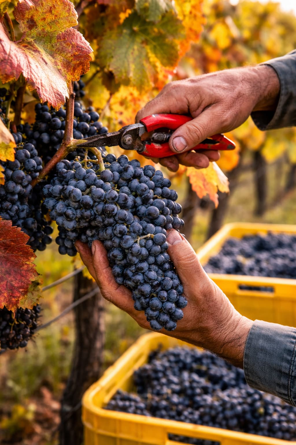 Harvesting Cabernet Sauvignon grapes in the Cape Winelands